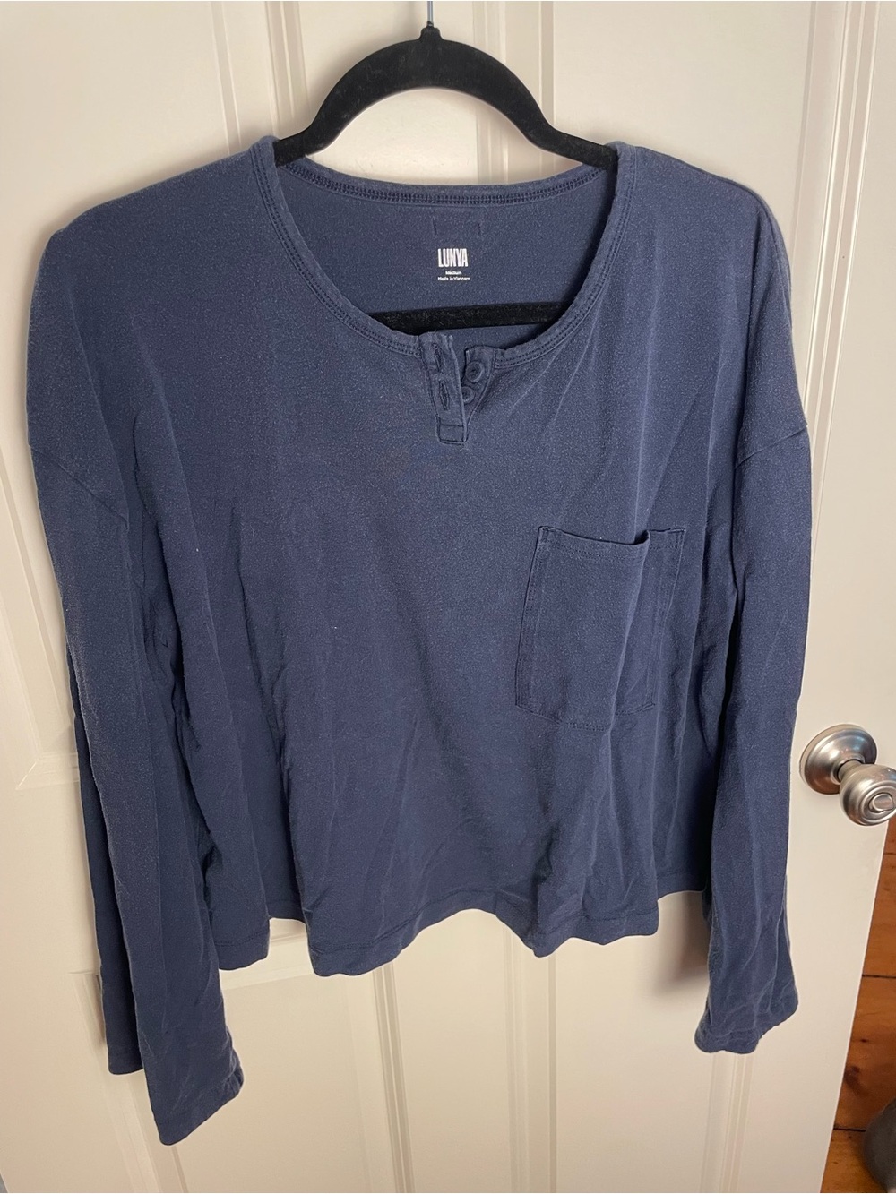 lunya Navy Long Sleeve Henley Top